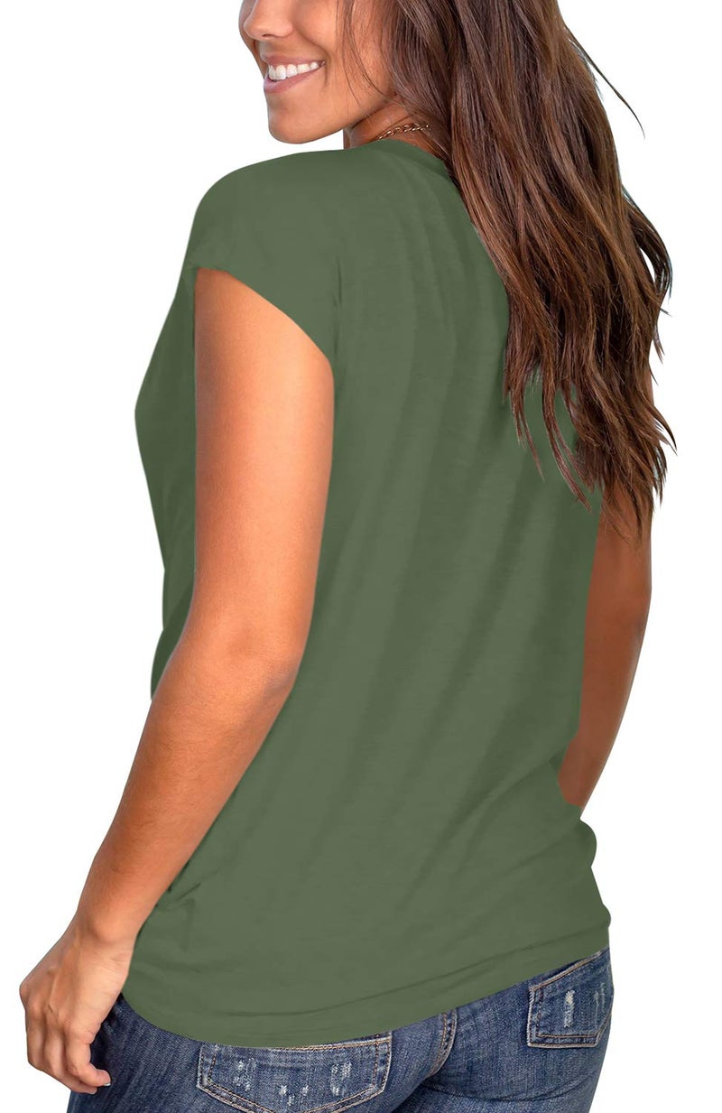 Jescakoo Women's Short Sleeve Loose Casual Solid T-Shirt Army Green Shirt Women M - Image 4